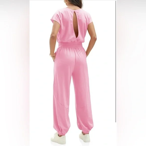 NEW- Fisoew Womens Oversized Sleeveless Crew Neck Jumpsuit - Open Back Romper - Picture 2 of 12